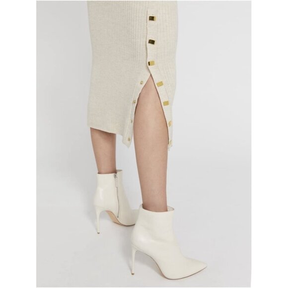 Alice + Olivia Jenner Crew Neck Dress Midi Ribbed Wool Sz L Oatmeal - Picture 2 of 16